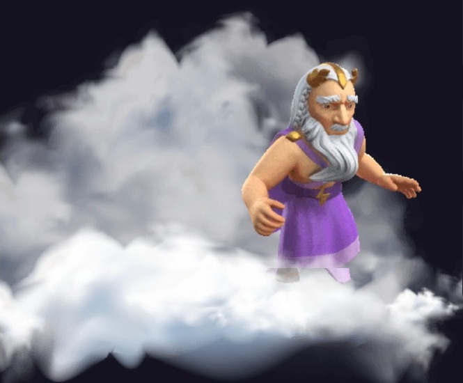 Zeus standing on a cloud
